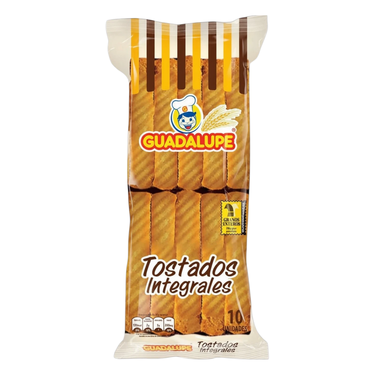 My Dulce Hogar Guadalupe whole wheat tostadas in a 280g package featuring crunchy toasted grain crisps.