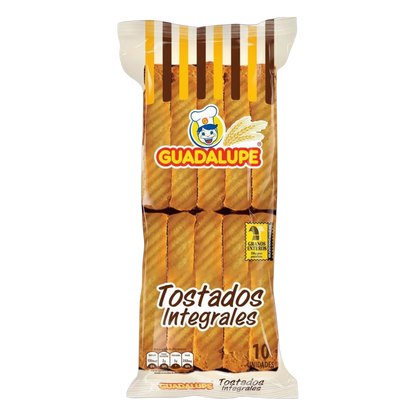 My Dulce Hogar Guadalupe whole wheat tostadas in a 280g package featuring crunchy toasted grain crisps.