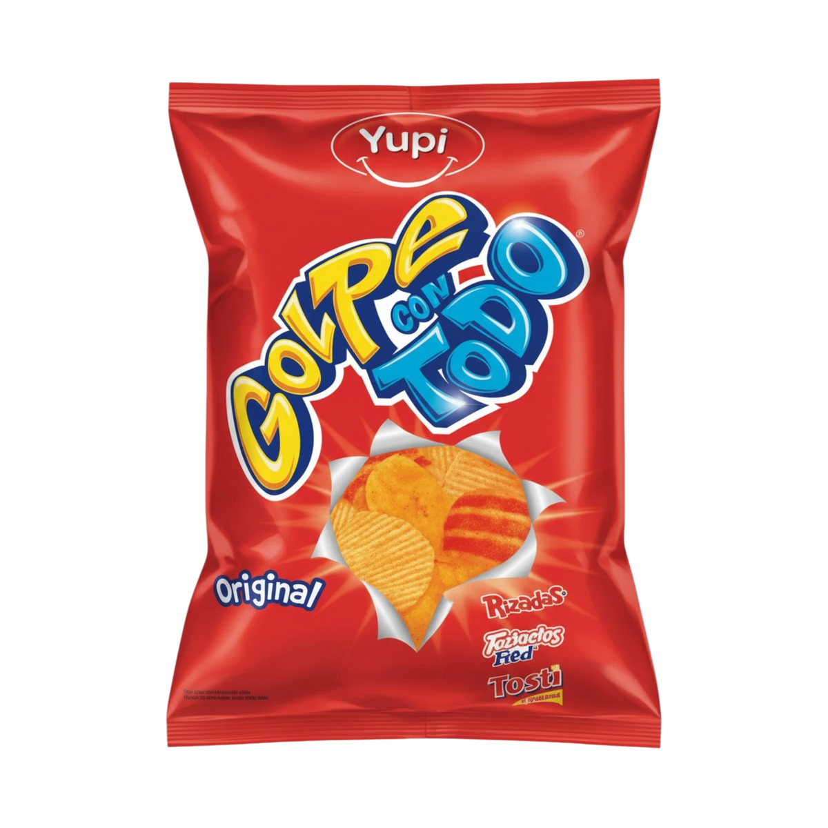 My Dulce Hogar YUPI Golpe con Todo Original zesty snack mix in a 360g red bag with crunchy seasoned potato chips