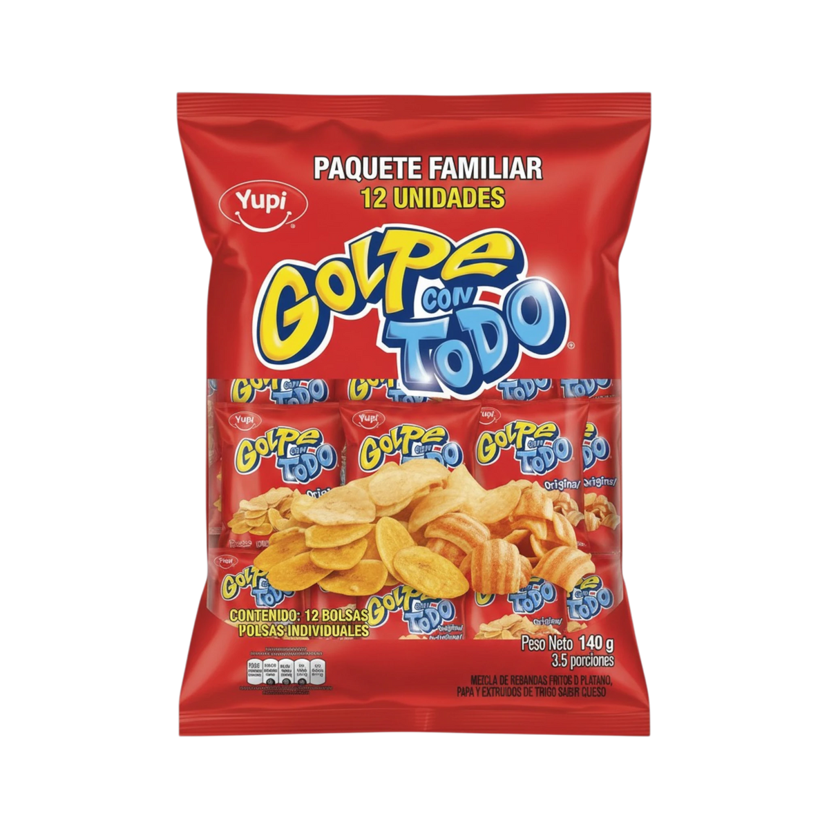My Dulce Hogar YUPI Golpe con Todo Original zesty snack mix bag featuring crunchy plantain and potato chips